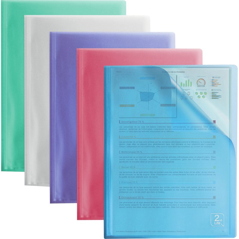Protège-documents 2ND Life Oxford polypropylène A4 60 pochettes - 120 vues couleurs assorties