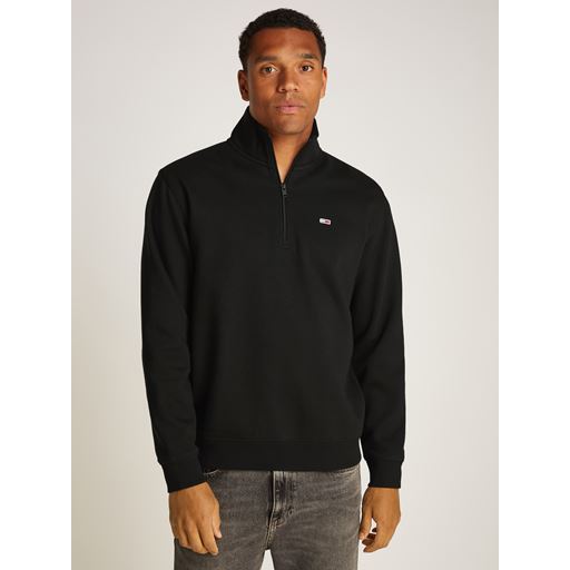 Tommy Jeans 1/4 Zip Mock Neck Fleece Sweatshirt, Black, L