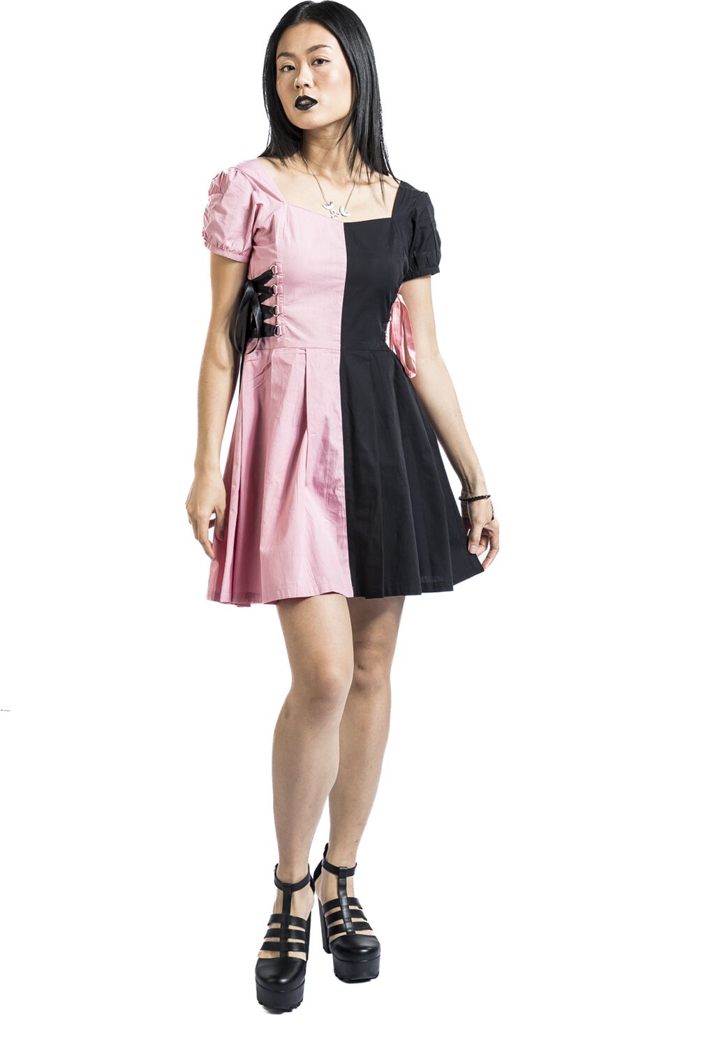 Contrast Dress with Lacing | Gothicana by EMP Robe courte