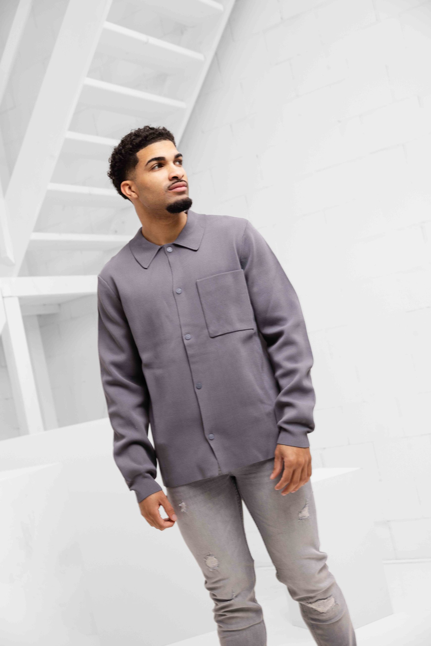 Off The Pitch Flat Knit Tailored Overshirt Heren Grijs