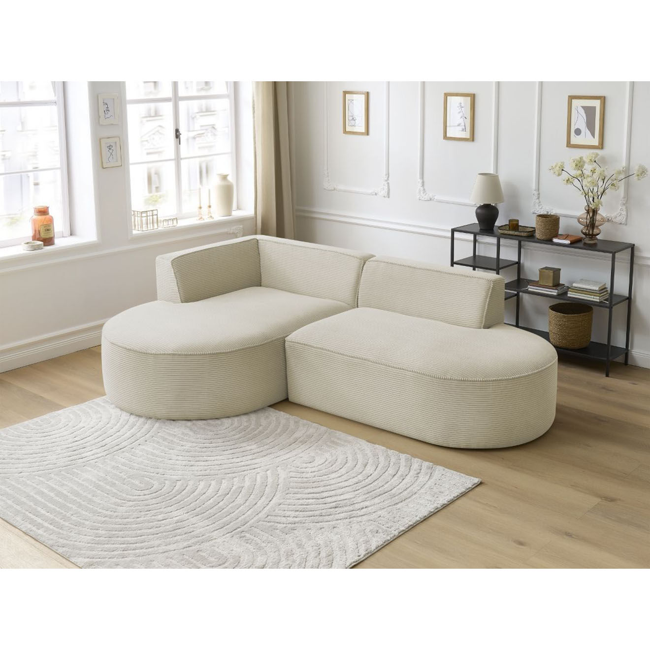 Bobochic Canapé d'angle gauche fixe 4 places Rousseau texturé beige - 250x160x72 cm