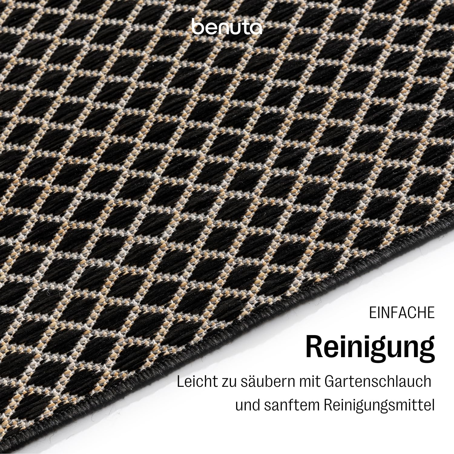 benuta Basic In- & Outdoor Teppich Lou - Schwarz 140x200 cm - Wetterfest & UV-beständig - Multifunktional für Balkon, Terrasse, Garten - Küchenteppich & Wohnzimmerteppich - Pflegeleicht Robust