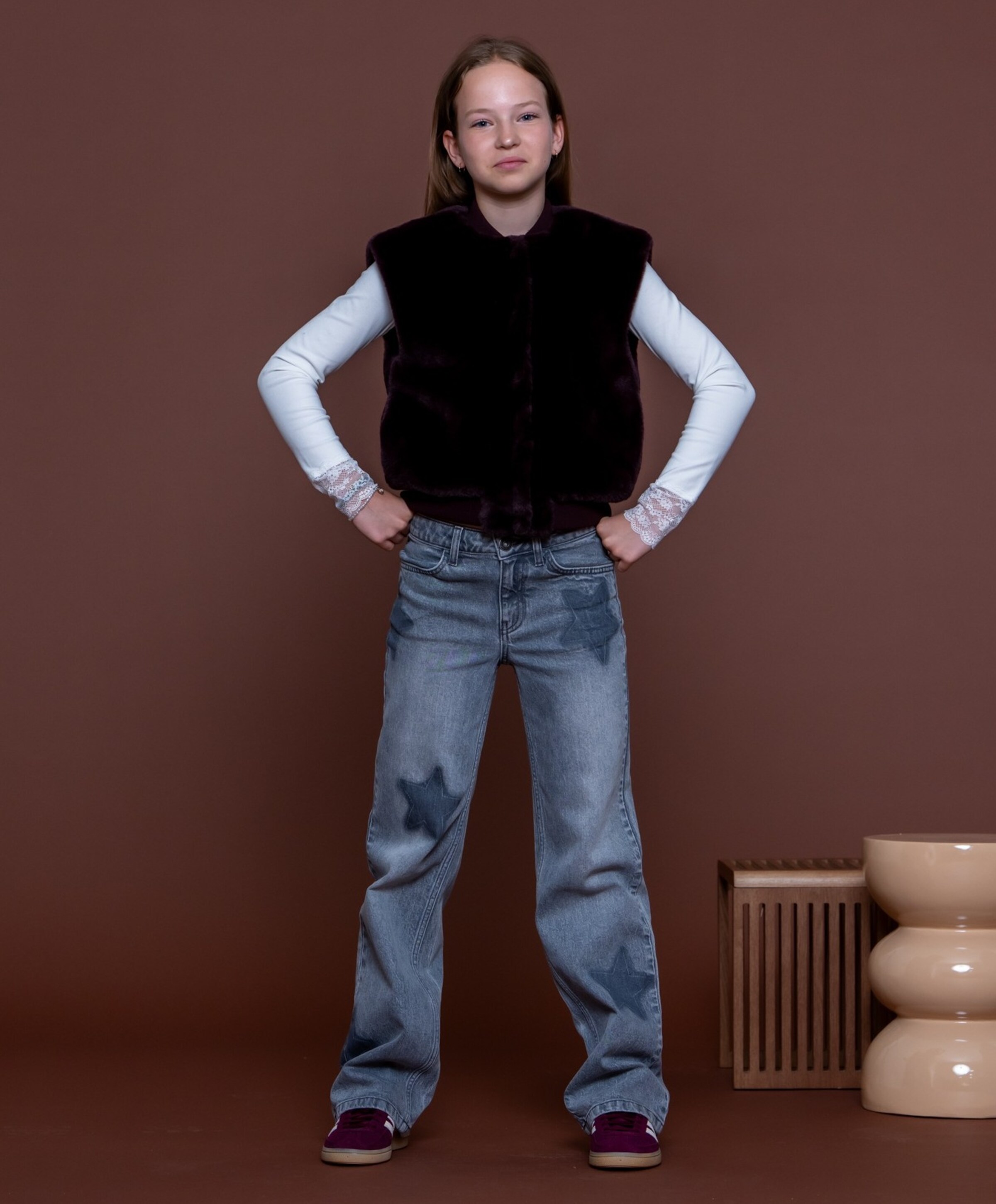 Geisha Jeans wide leg stars meisjes jeans grijs
