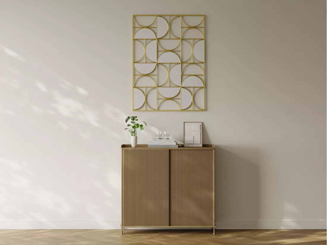 Miroir art déco déstructuré en métal - L.77 x H. 102 cm - Doré - TAYAN