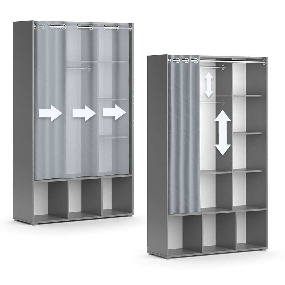 Vicco Kinderkleiderschrank Kinderzimmerschrank Kindergarderobe Luigi Grau 106 x 178 cm modern Schrankregal Jugendzimmerschrank Organizer Vorhang Kleiderstange Fächer Aufbewahrung Spielzeugablage