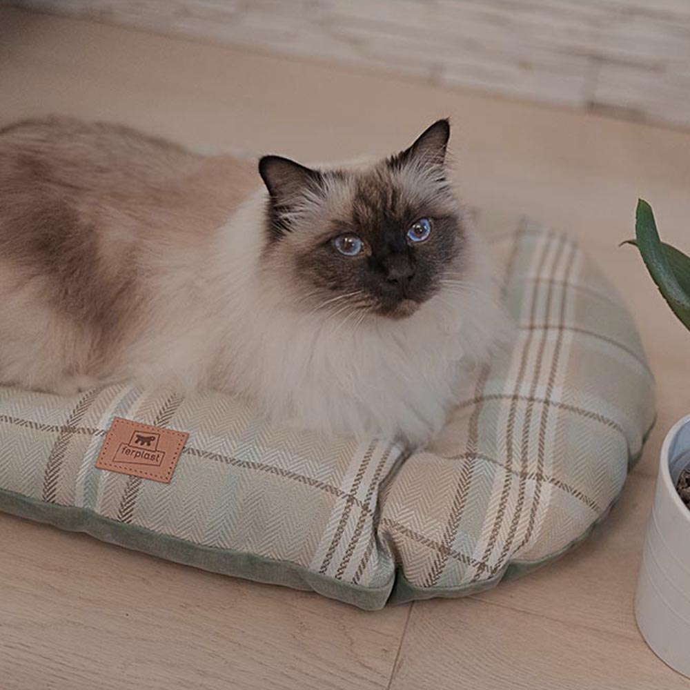 Coussin rembourré pour chiens et chats scott 65/6, double-face, écossais, velours doux, lavable, bleu