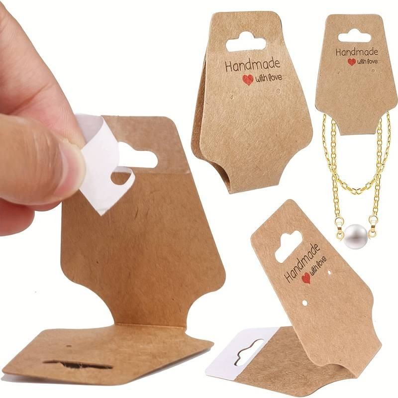(50er Set) 12x4.5cm Selbstklebende Schmuck Etiketten DIY Geschenk Anhänger Display Karten - Handmade