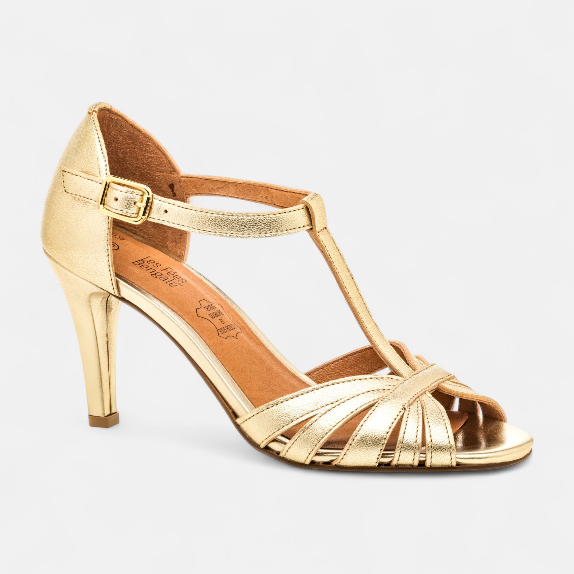 Nu-pieds à talon Femme en cuir or