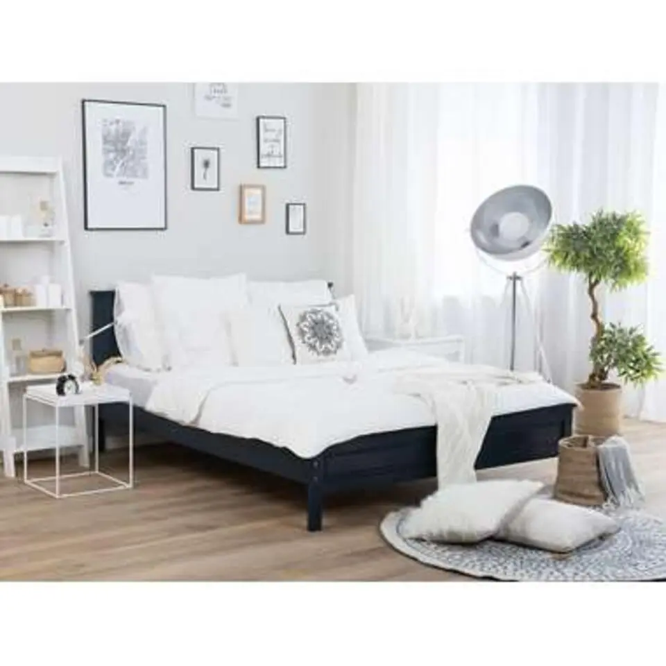 OLIVET - Tweepersoonsbed - Blauw - 140 x 200 cm - Dennenhout