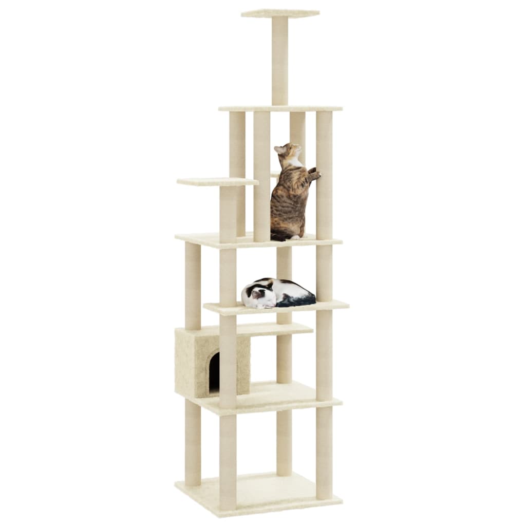 Árvore para gatos Vidaxl de 7 andares com casinha, cor creme