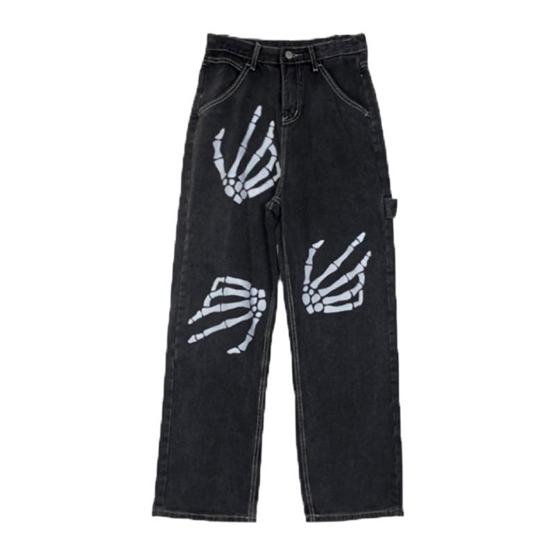 Banash - Wijde jeans met hoge taille en skeletprint