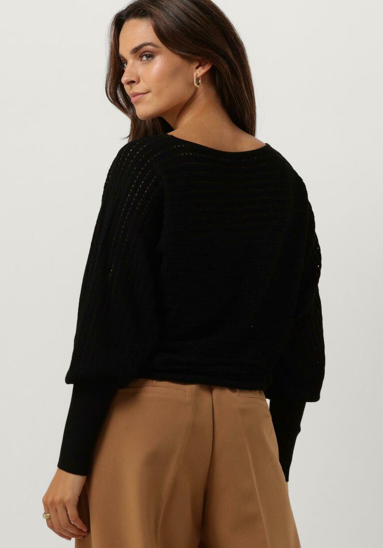 SUMMUM zwarte summum trui boat neck sweater extra fine merino wool blend knit