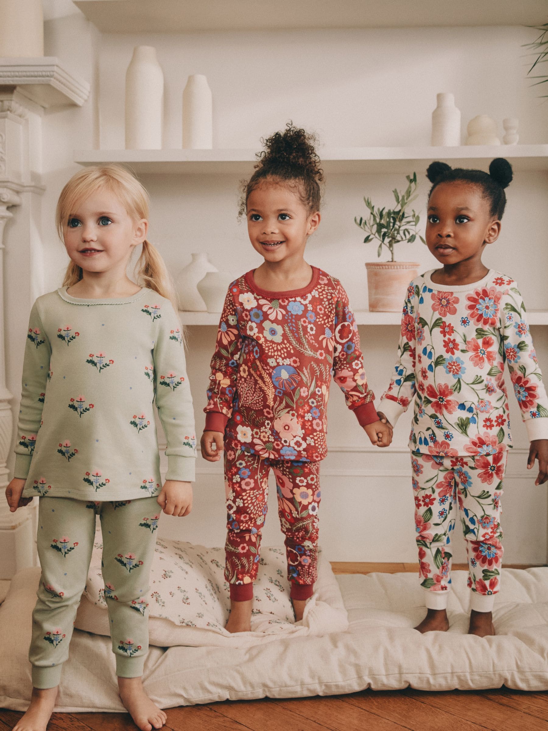 Rood/groen met bloemenprint - Verpakking van 3 knusse pyjama's (9 mnd-10 jr)