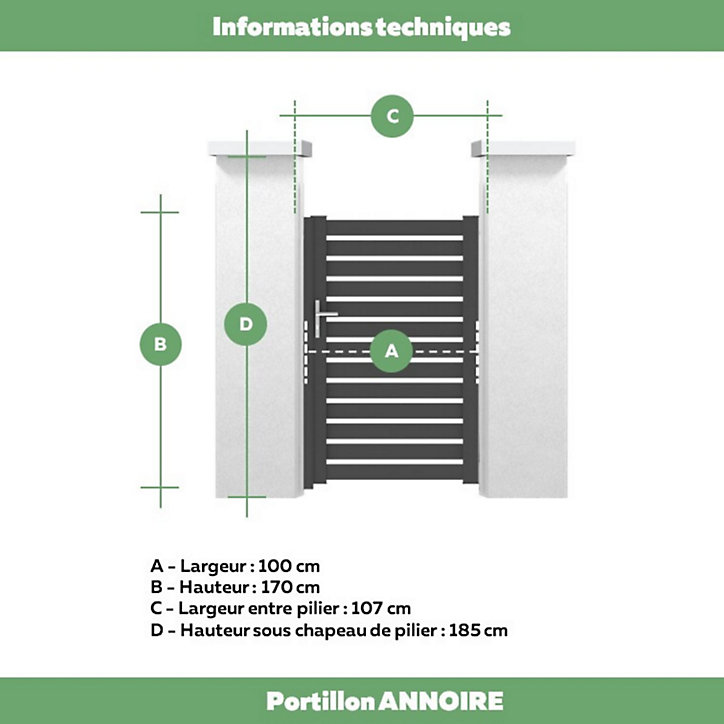 Portillon Jardimat battant aluminium Audelange noir- 100 x h.170 cm