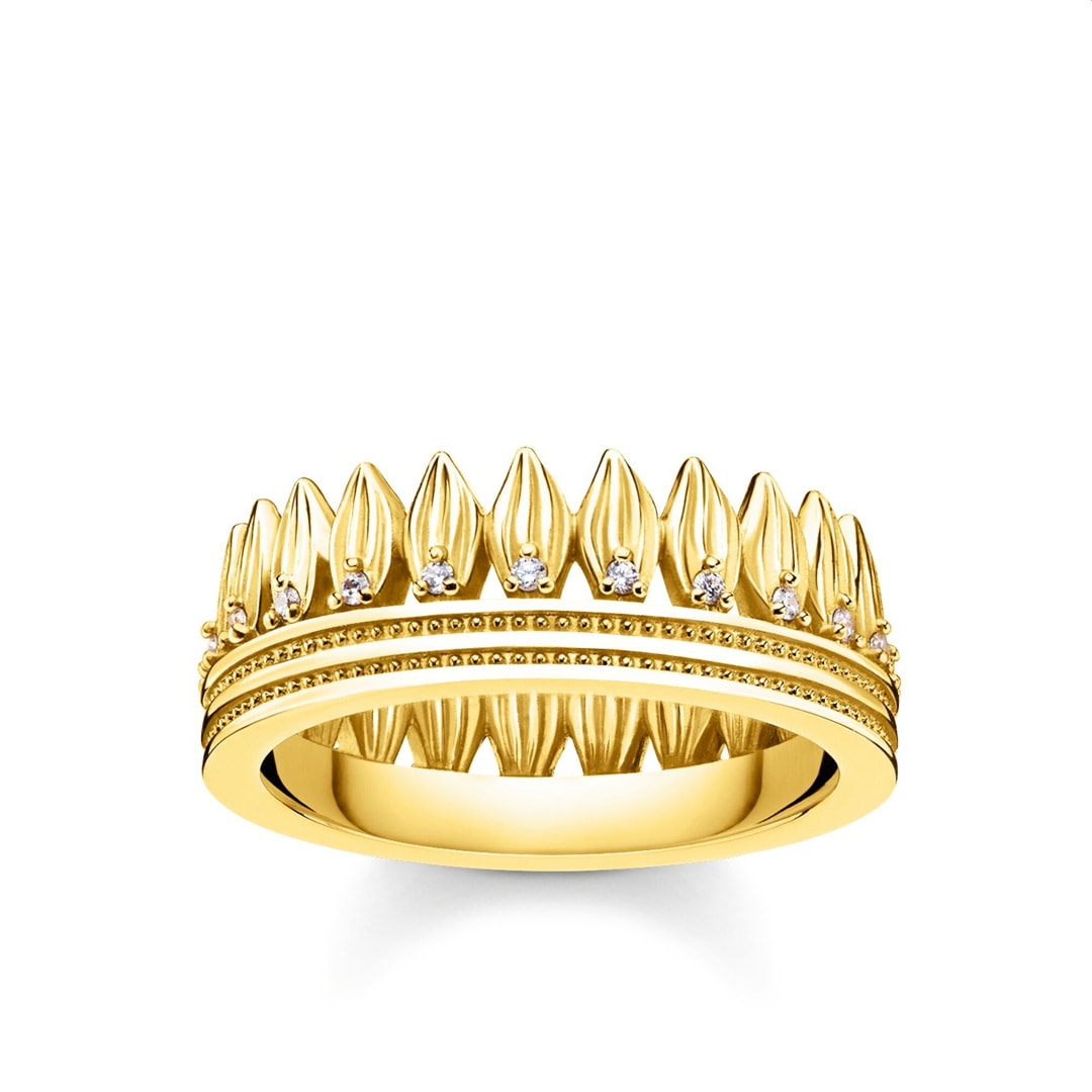 Thomas Sabo Sterling Silver Glam & Soul Damenring Krone Blätter Gold