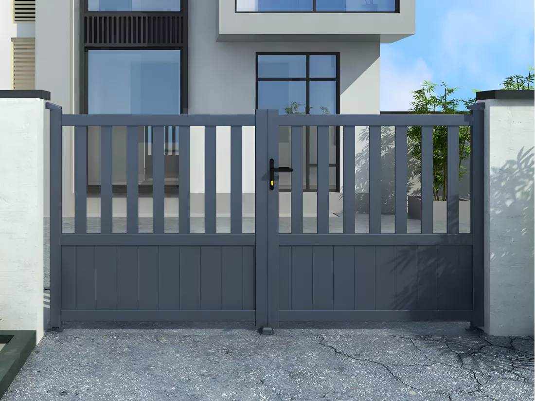 Portail électrique battant aluminium semi plein L321 x H148 cm anthracite en kit TARNOS II
