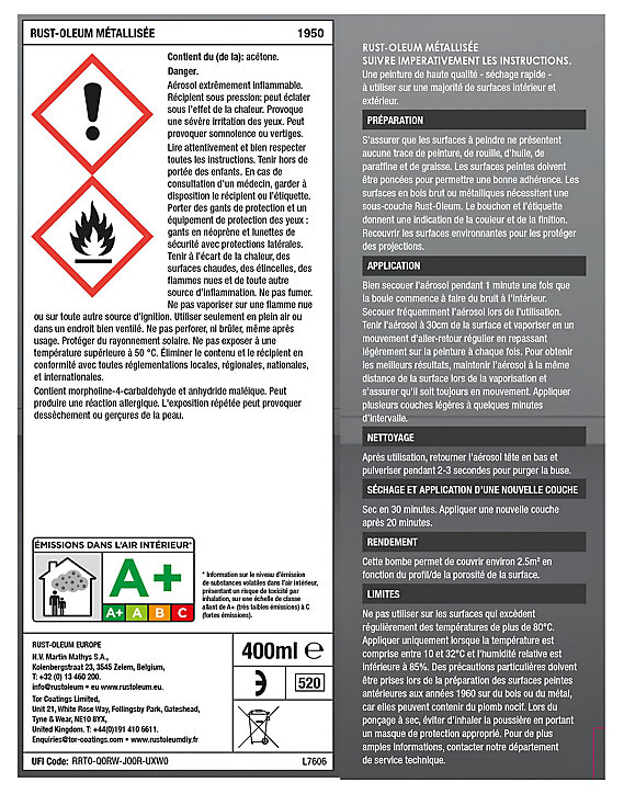 Peinture aérosol effet métallisé Rust-Oleum cuivre 400ml