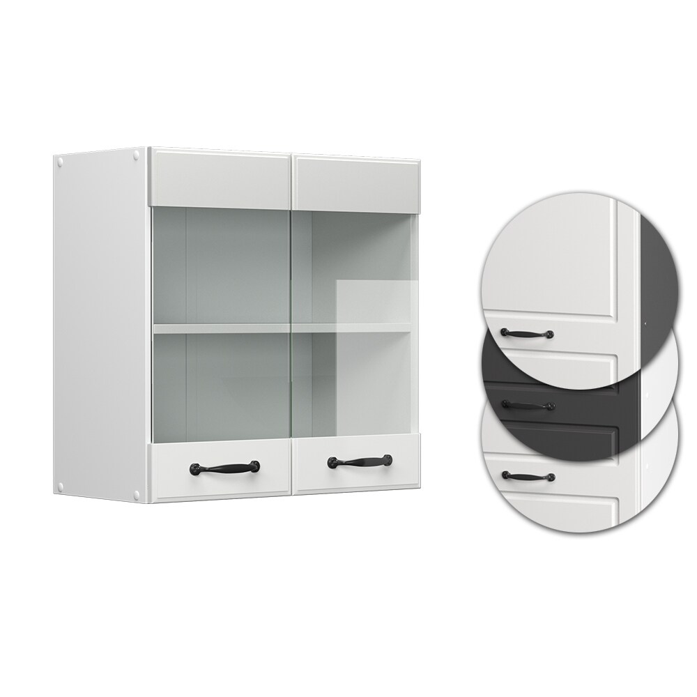 Vicco Hängeglasschrank Küchenschrank Küchenzeile R-Line Landhaus 60 cm Weiß Tür Fächer