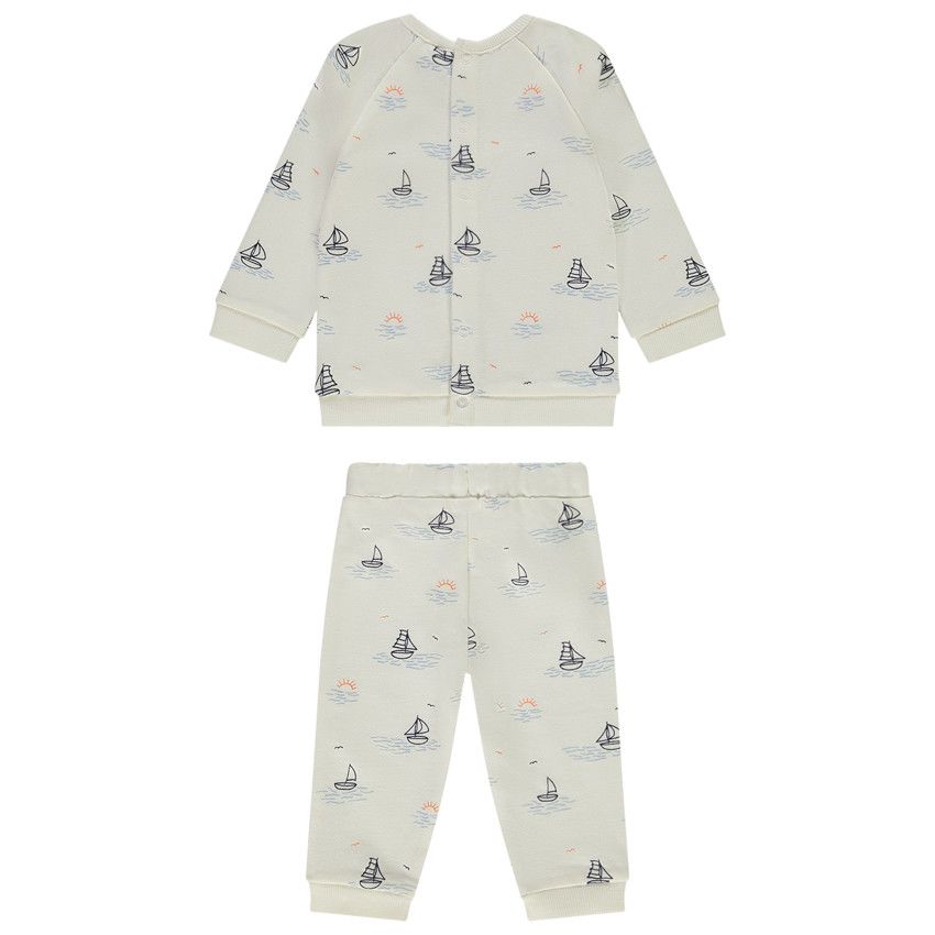 Ensemble jogging en molleton imprimé voiliers pour bébé garçon - Ecru