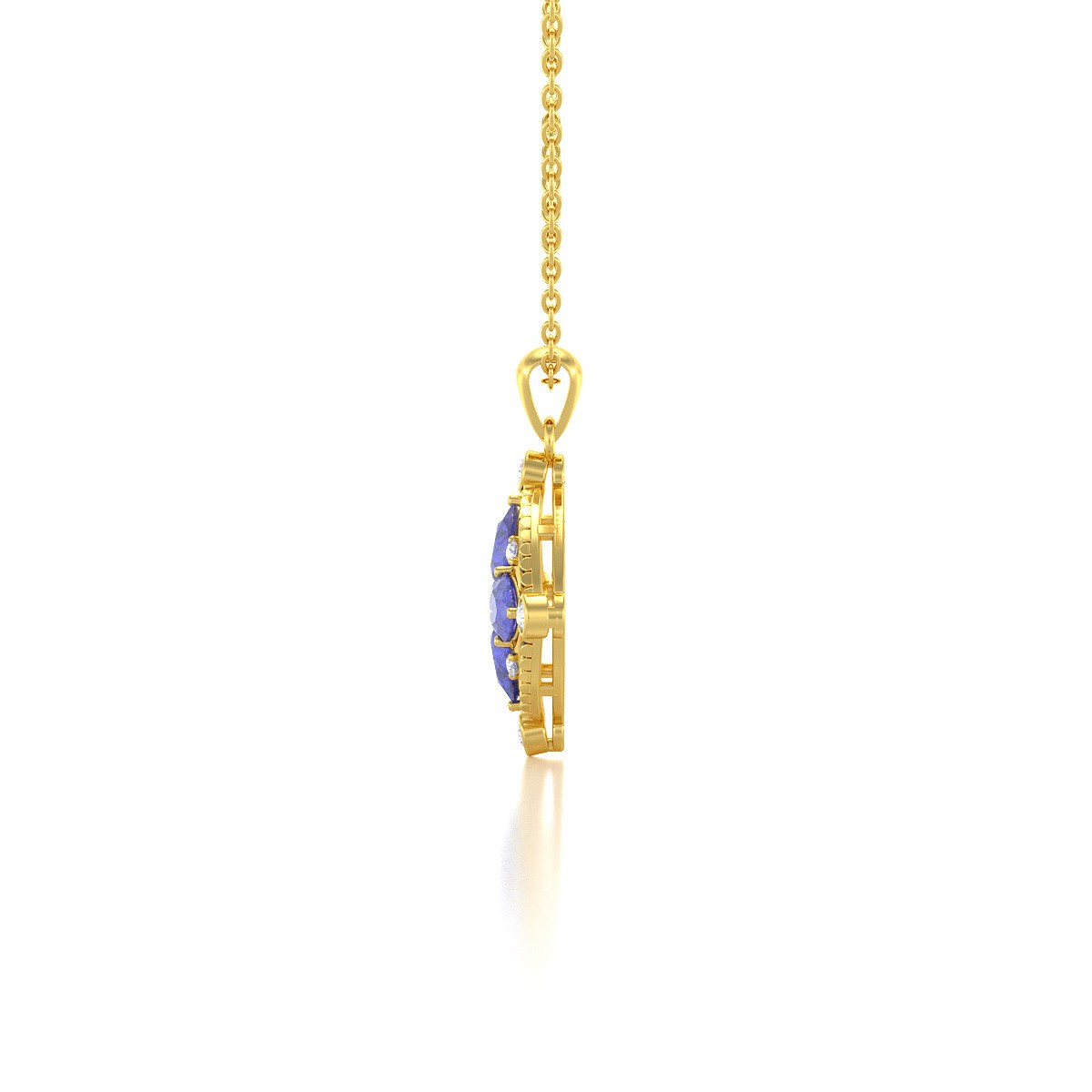 Collier Pendentif Or 750 Jaune Tanzanite et Diamants - Bijou de Qualité Supérieure | Aden