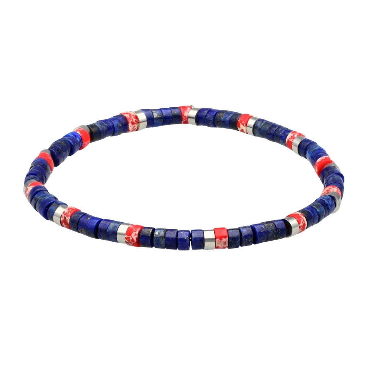 Bracelet Acier Perles Heishi 4mm Pierre Lapis Et Jaspe Rouge-Small-16cm