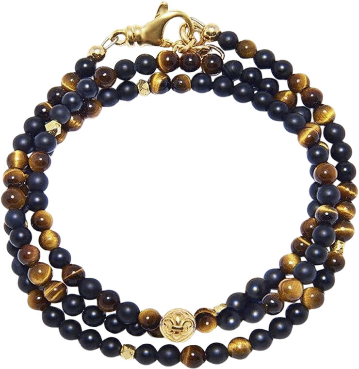 Nialaya The Mykonos Collection - Brown Tiger Eye, Matte Onyx and Gold Plating Multi