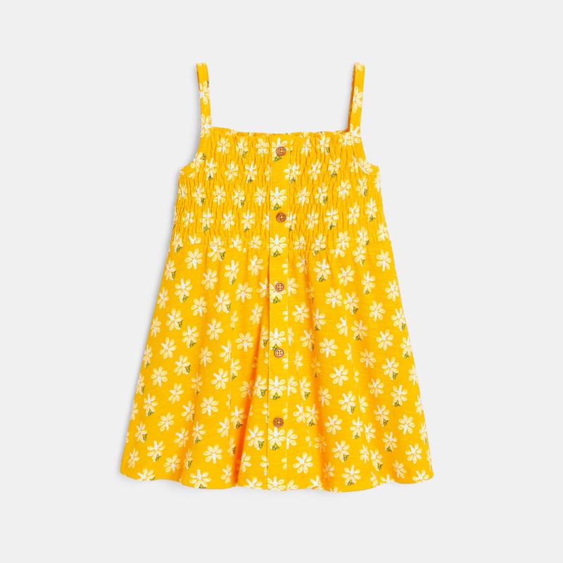 Robe smockée à bretelles imprimé graphique jaune bébé fille Jaune