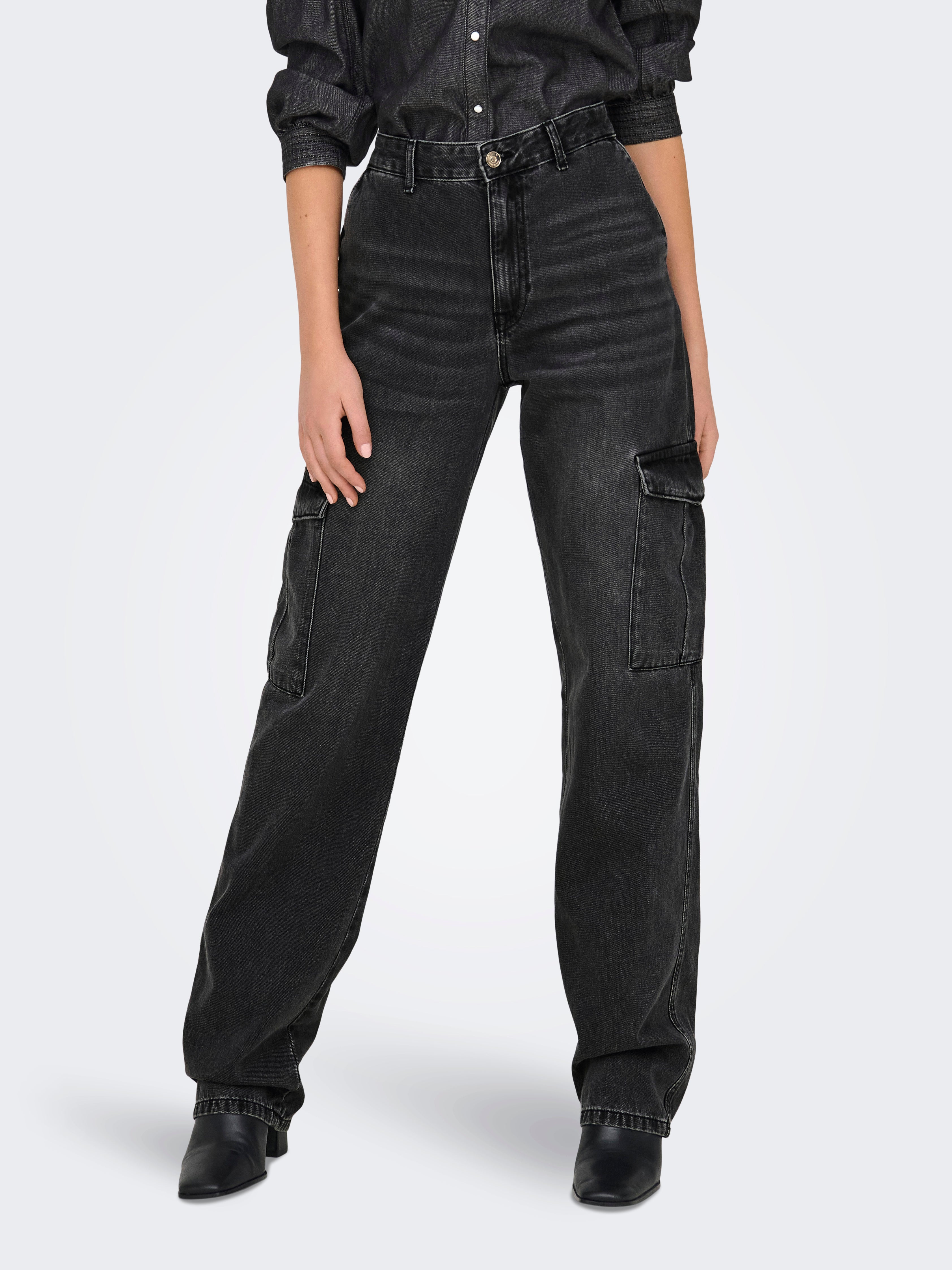 ONLJUNE Hohe Taille Gerade geschnitten Jeans Washed Black