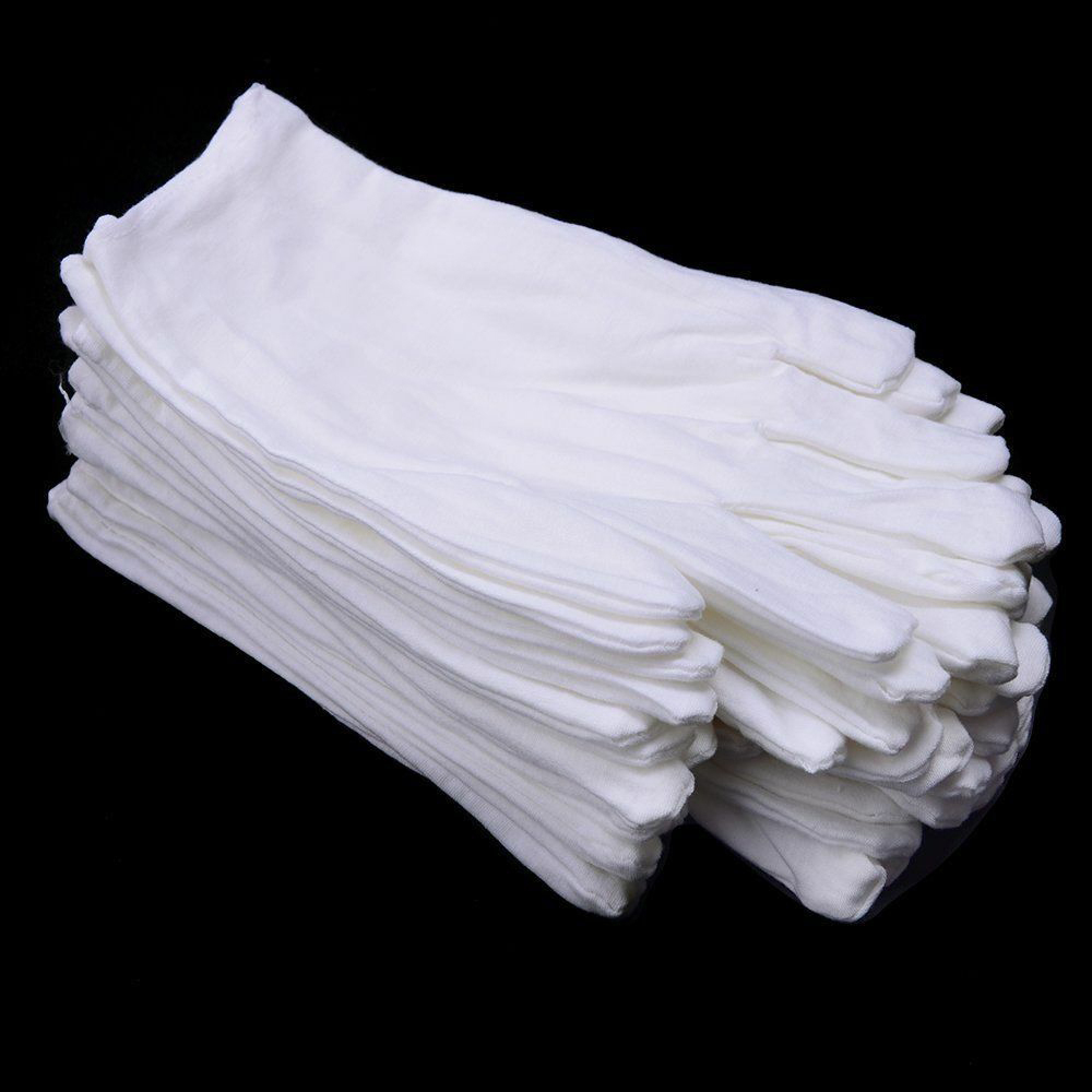 (12er Set) Elastische Spa Handschuhe Baumwoll Handschuhe für Trockene Hände - Weiss
