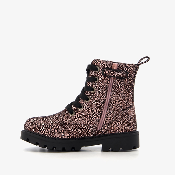Blue Box metallic meisjes veterboots met stipjes