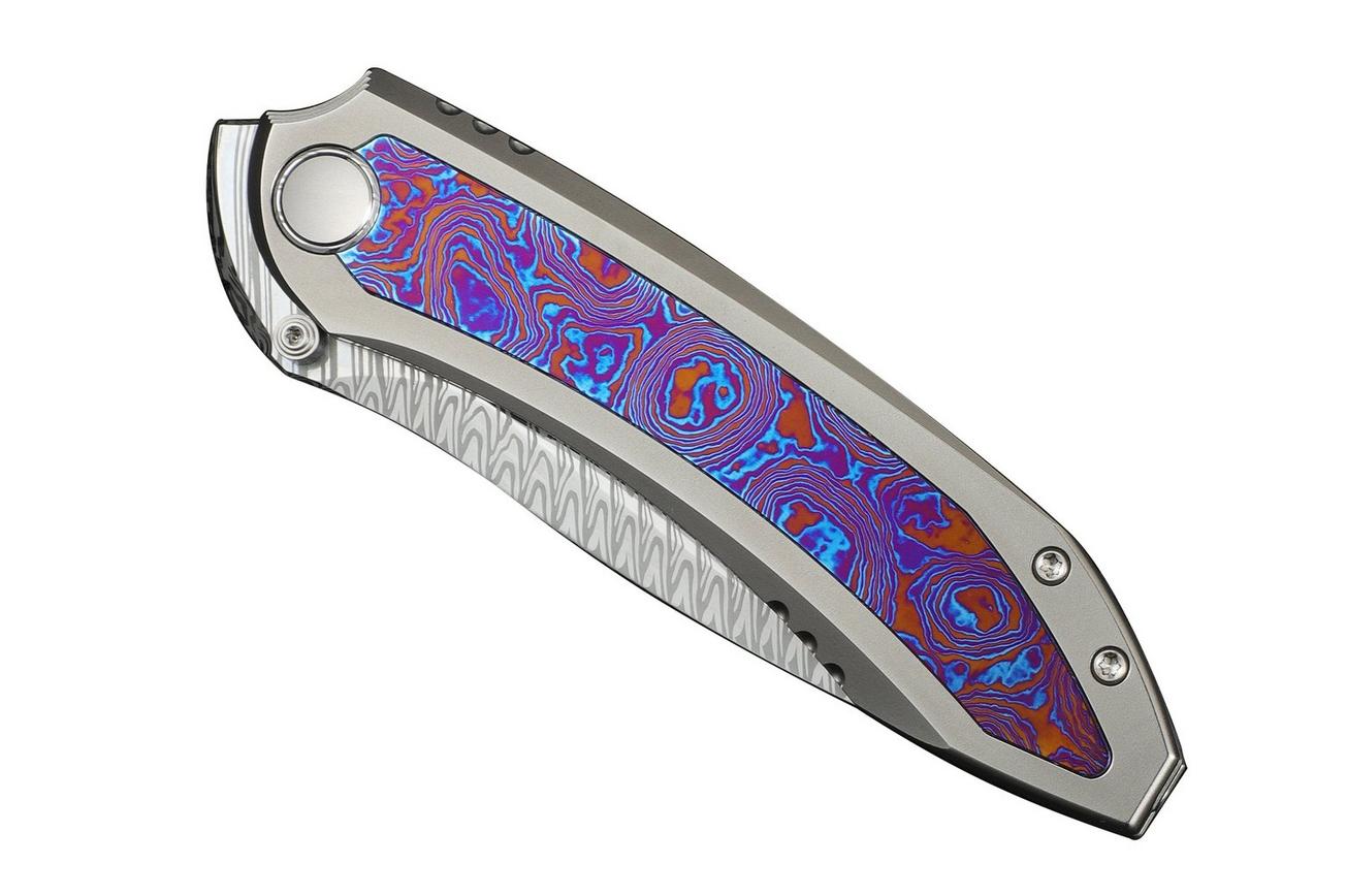 WE Knife Winsome WE23092-DS1 Fafnir Damasteel, Polished Bead Blasted Titanium Timascus Inlay, zakmes