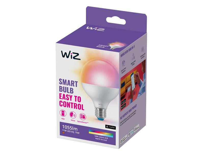WiZ Leuchtmittel 11W (75W) E27 G95 RGB FR Einzelpack Smartes Leuchtmittel, steuerbar über Bluetooth, Matter, WLAN
