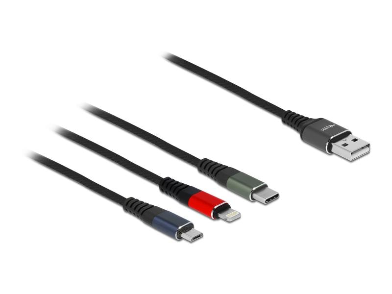 Delock USB-Ladekabel USB A - Lightning/Micro-USB B/USB C 1 USB Ladekabel 3 in 1 für Lightning / Micro USB / USB Type-C 1 m 3-farbig