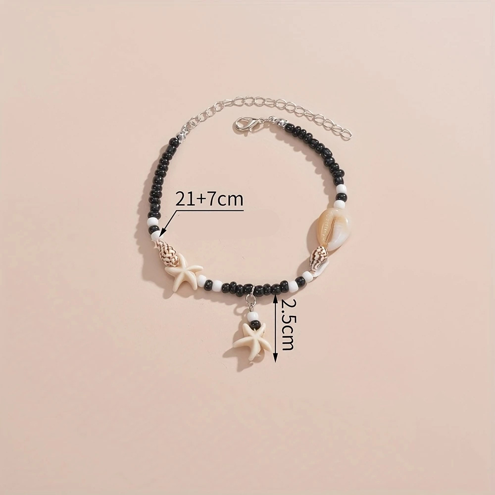 (210-280mm) Perlen Fusskette Muschel Modeschmuck Sommer Anklet Boho Fuss Kettchen mit Seestern Anhänger - Schwarz / Blau
