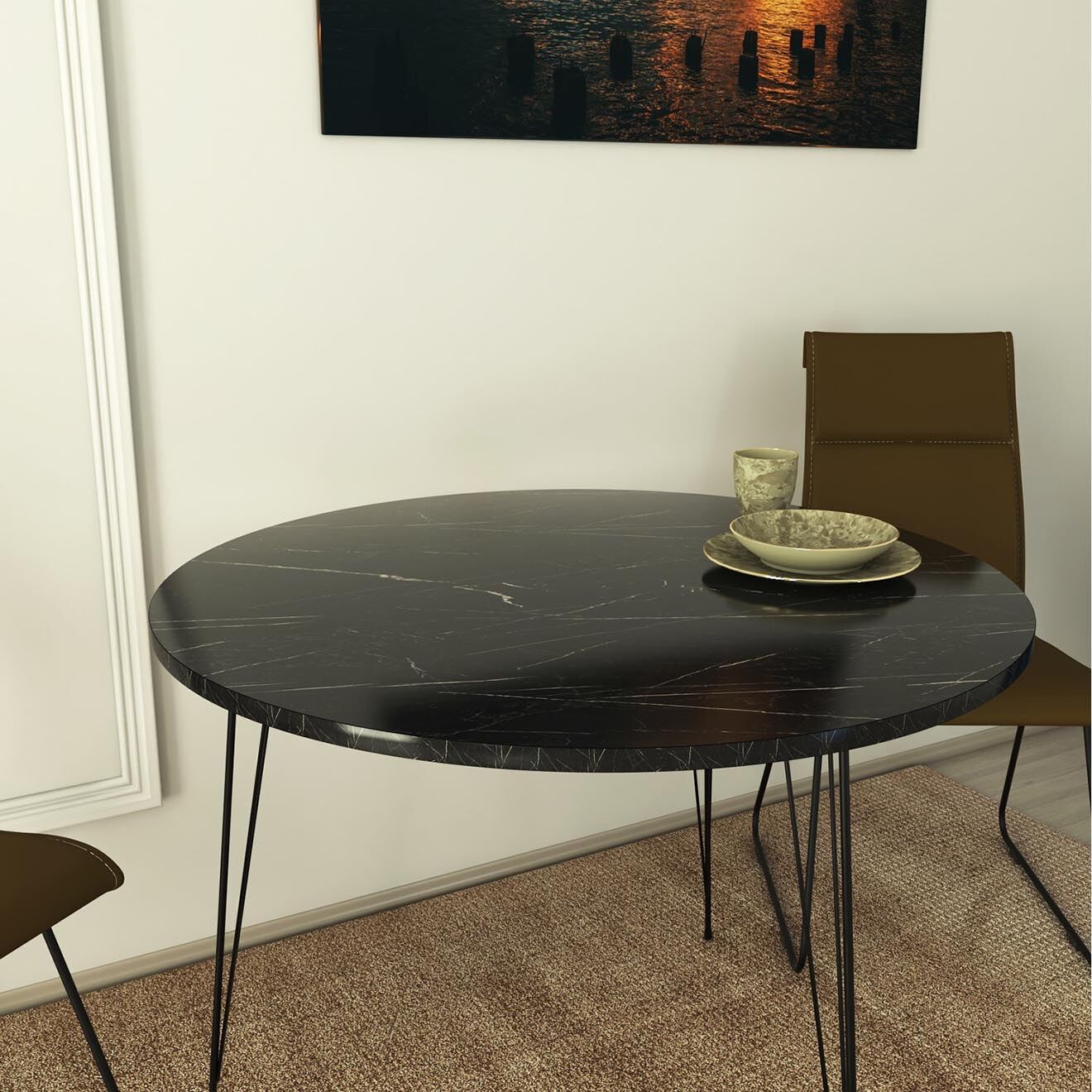 Wooden Art Table sandalf noir/blanc - 90x75x90 cm
