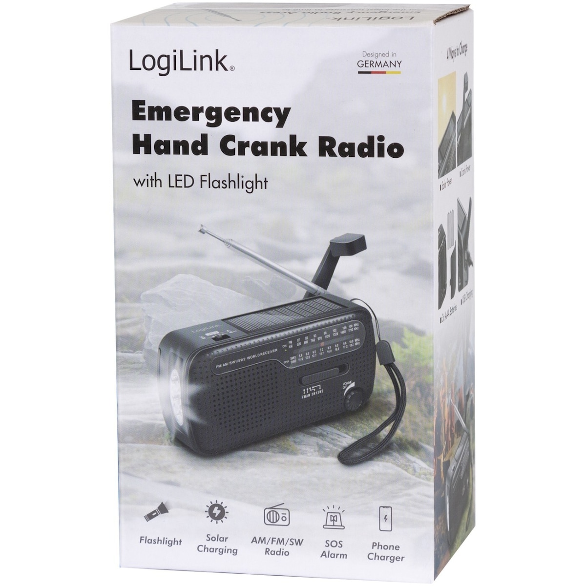 LogiLink Vevradio med ficklampa och solcell Svart