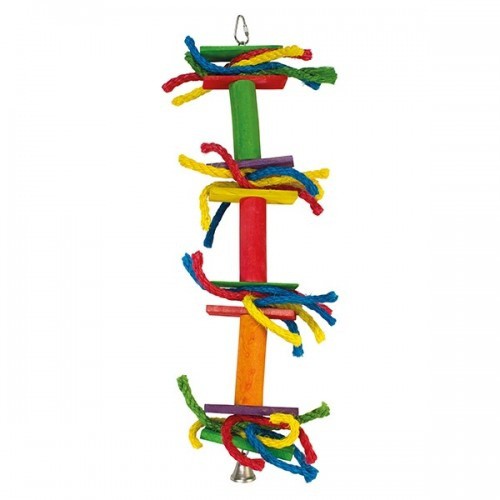 Brinquedo com fitas coloridas e um sino multicolorido