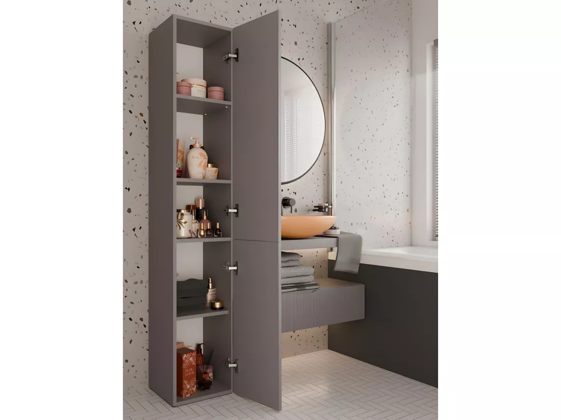 KOMMA - Meuble salle de bain 2 portes gris - 31x30x174 cm - Colonne rangement SDB