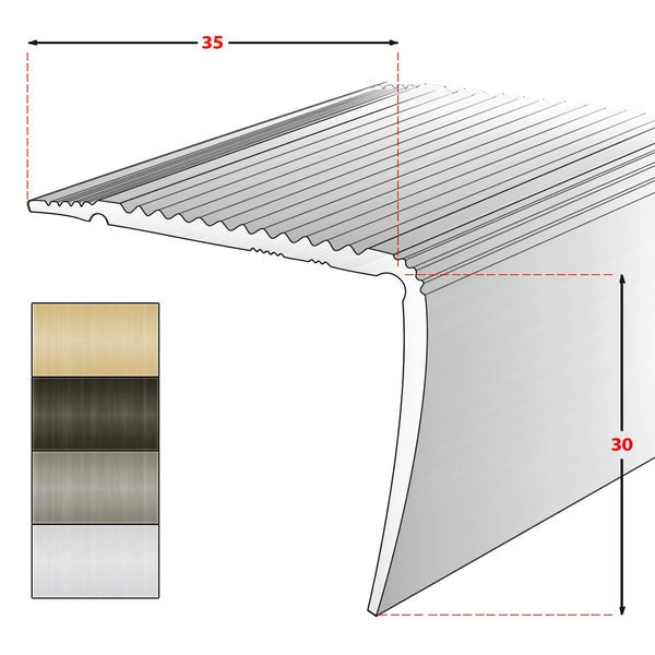 Voorgeboord tredeprofiel, integrale vorm: L - traprandprofiel, zilver, 30 x 35 x 1340 mm