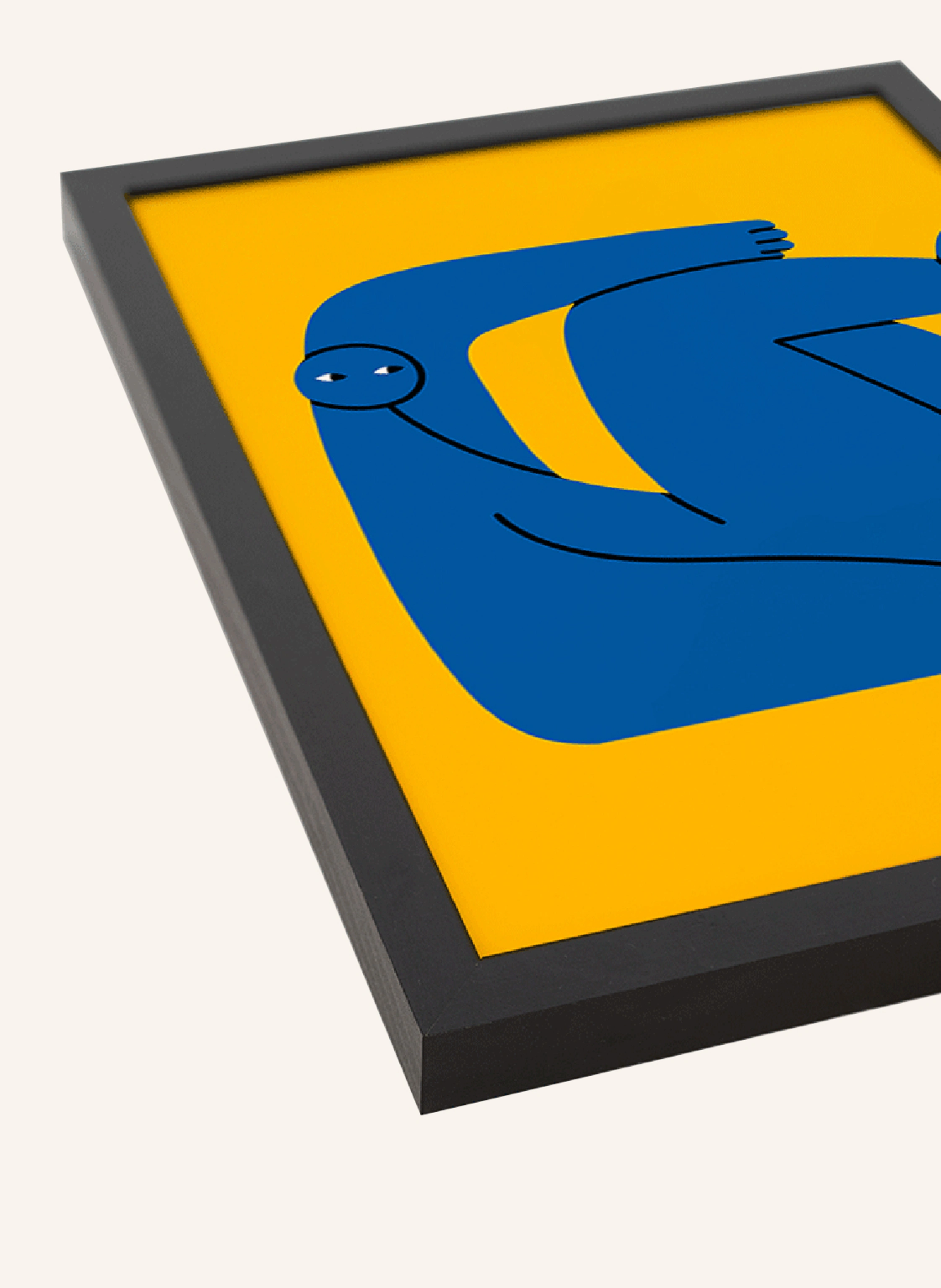 ANY IMAGE Wandbild BLAUGELBE ABSTRAKTE FIGUR mit Rahmen