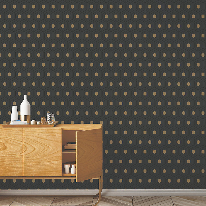 Papier peint Vinyle Intissé GoodHome Draba noir