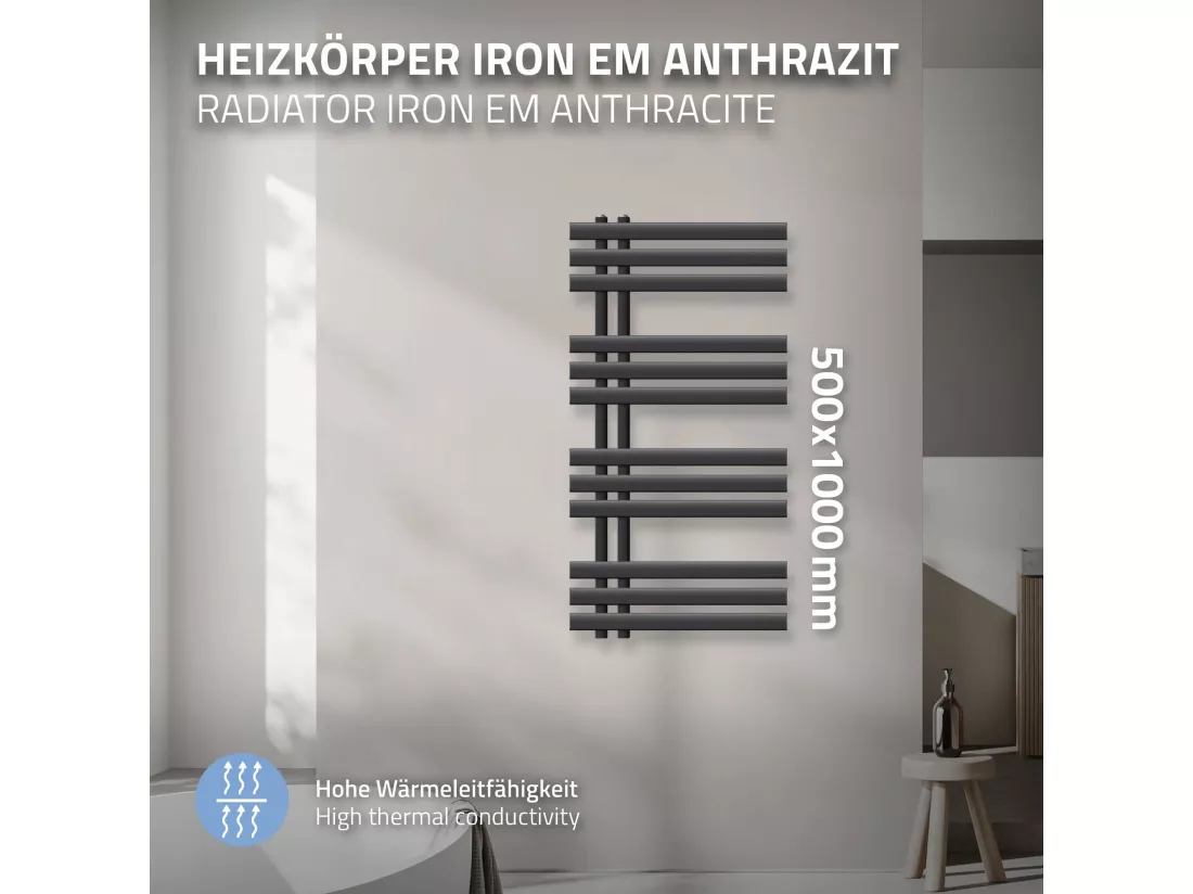 Radiateur de salle de bains design Iron EM 500x1000 mm anthracite LuxeBath