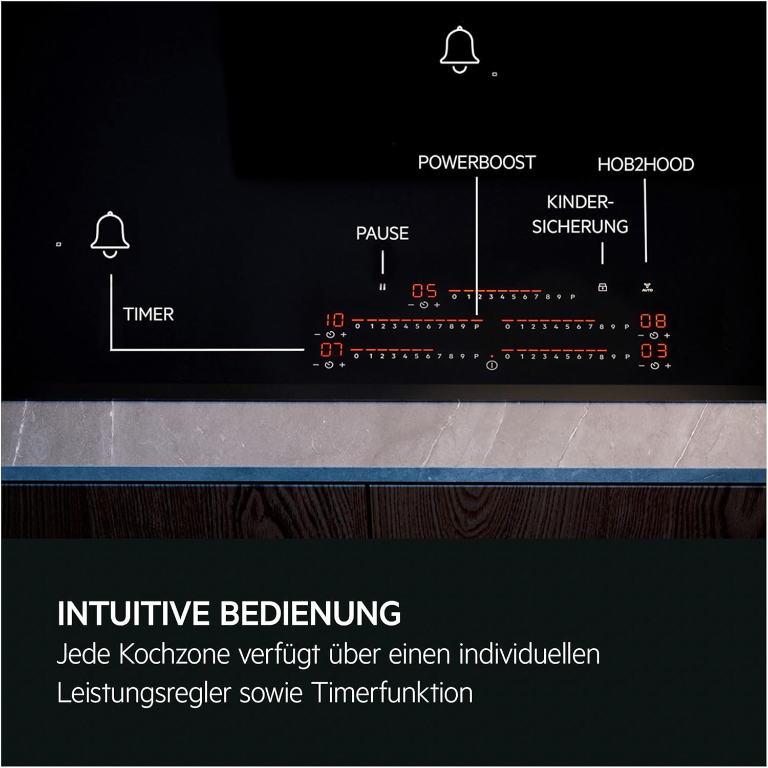 AEG Induktionskochfeld autark 80cm, Made in Germany, 4 Flex-Zonen mit Kratzresistenter SaphirMatt-Oberfläche, Powerfunktion, Bridge-Kombination 2er Zonen, Hob²Hood, Facettenrahmen, TII84B0FFZ
