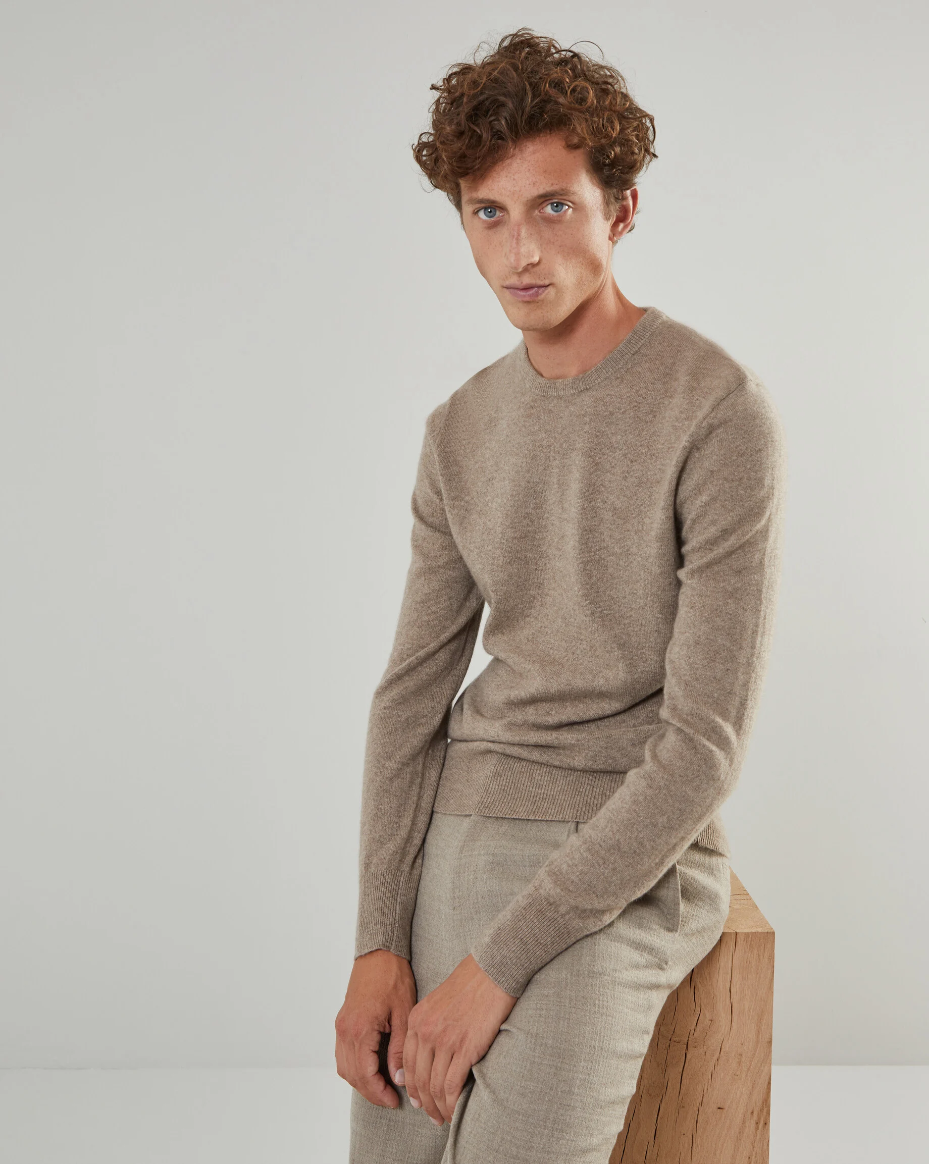 Pull homme col rond en cachemire 2 fils | Marron
