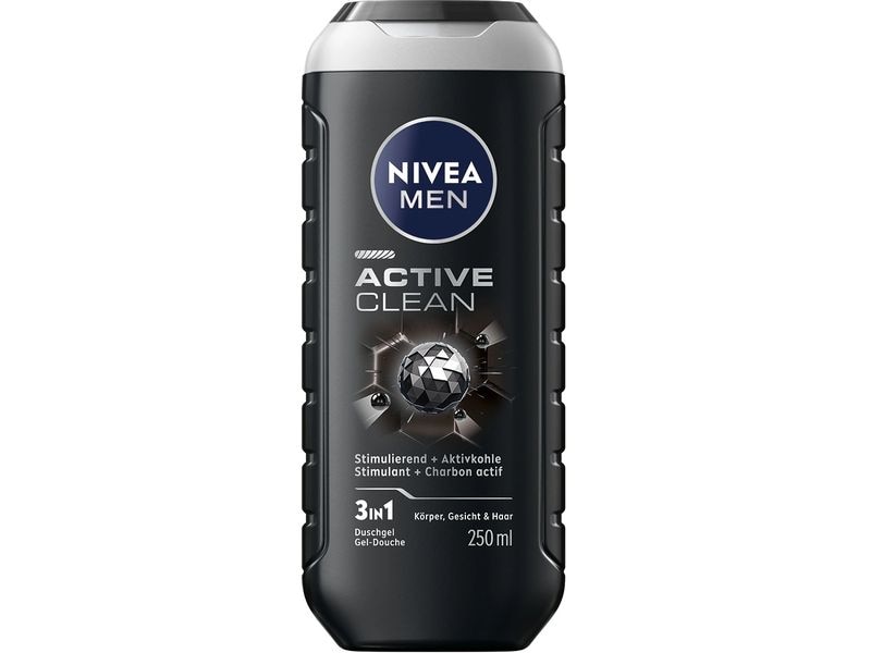 NIVEA MEN Duschgel Active Clean 250 ml Pflegedusche für Männer mit natürlicher Aktivkohle reinigt schonend und gründlich