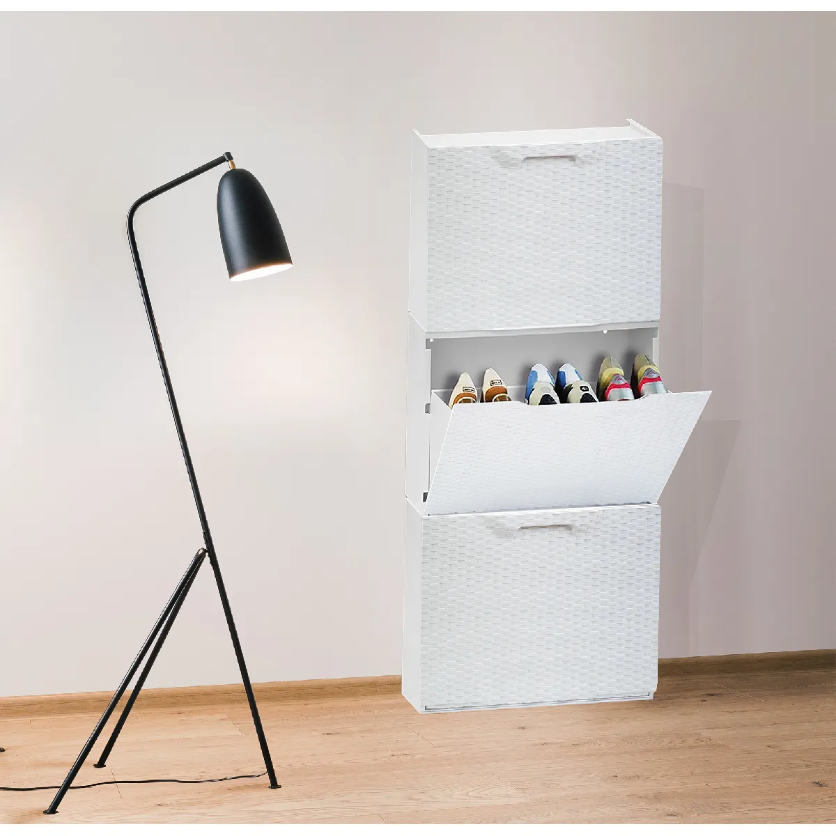 Alter Porte-chaussures effet rotin - Blanc