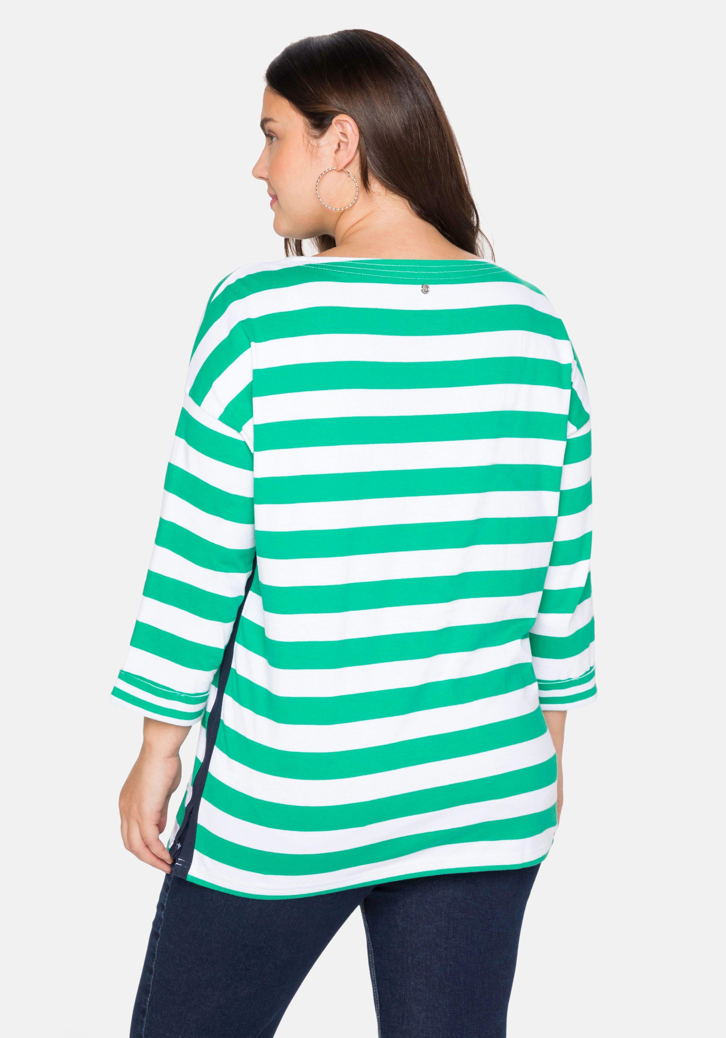 3/4-Arm-Shirt mit Ringeln und U-Boot-Ausschnitt