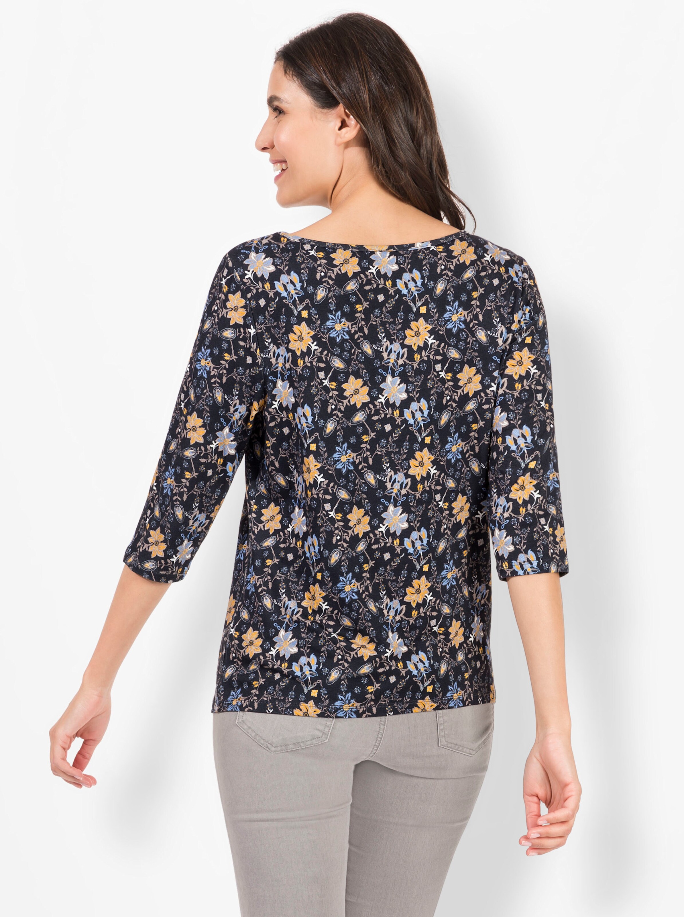 Print-Shirt in marine-ocker-bedruckt