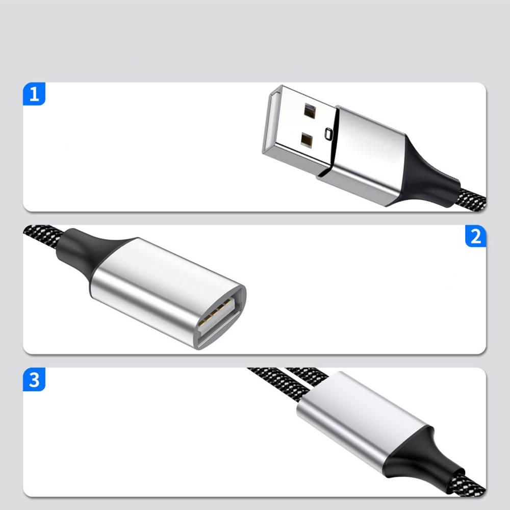 (30cm) USB auf 4-fach USB 2.0 Lade und Daten Adapter OTG Splitter Stecker mit Nylon Kabel (480 Mbit/s) - Silber