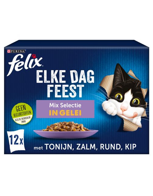 Felix Multipack Elke Dag Feest Mix Selectie In Gelei - Kattenvoer - Rund Kip Tonijn 12x85 g
